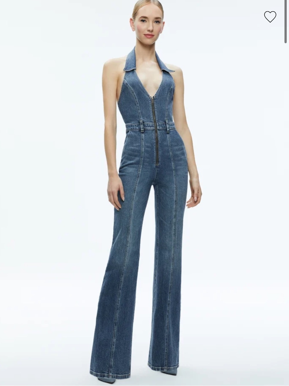 Alice + Olivia Denim NOEMI HALTER NECK DENIM JUMPSUIT size 32
